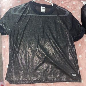 Victoria Secret’s PINK Gray/Black Short Sleeve Metallic Tee